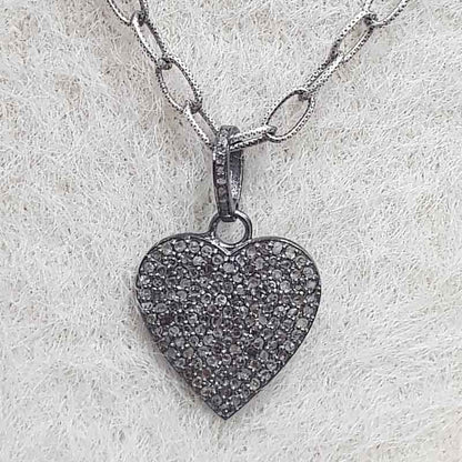 Beautiful Small Heart Pendant With Pave Diamond Layers, Silver Jewelry, Gift For Lovers