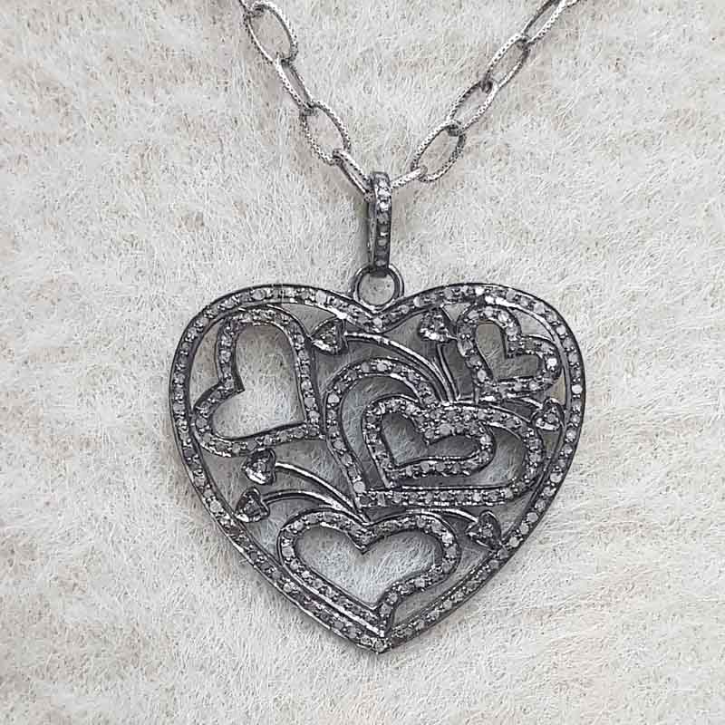 Stylish Pave Diamond Fancy Designer Heart Pendant, Heart Love Necklace, Gift For Lovers