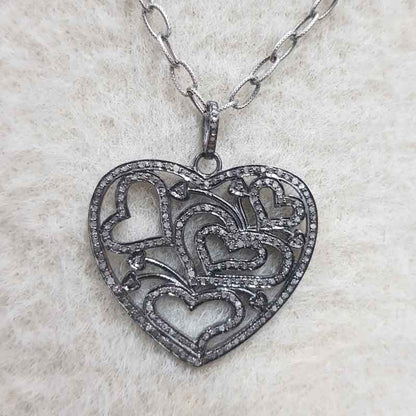 Stylish Pave Diamond Fancy Designer Heart Pendant, Heart Love Necklace, Gift For Lovers