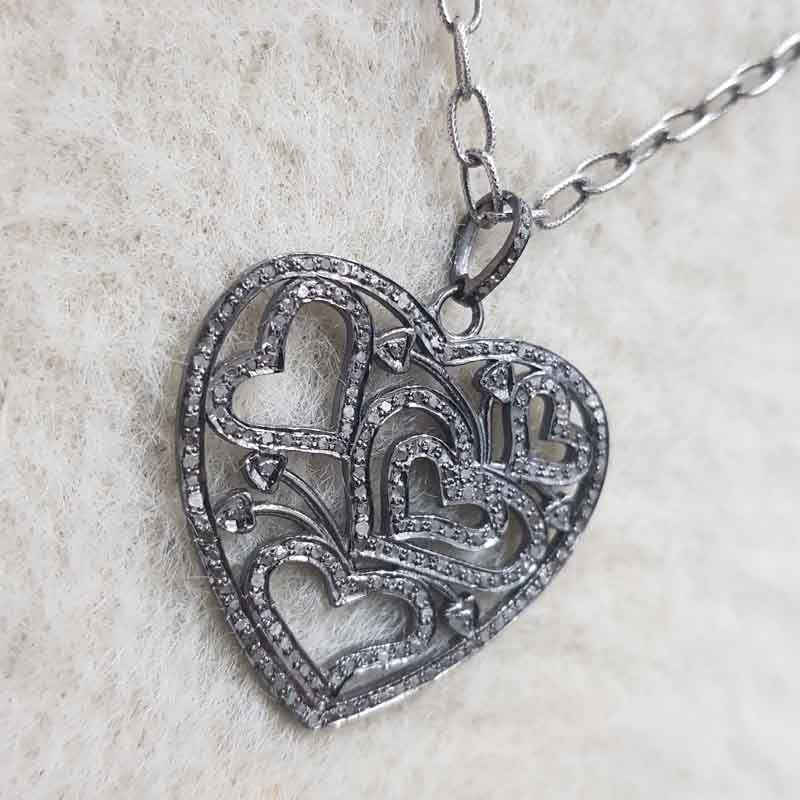 Stylish Pave Diamond Fancy Designer Heart Pendant, Heart Love Necklace, Gift For Lovers