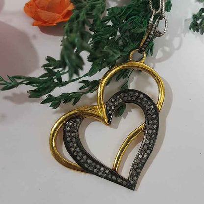 Gorgeous Joined Heart Designer Pendant With Pave Layers, Heart Love Necklace, Gift For Lovers