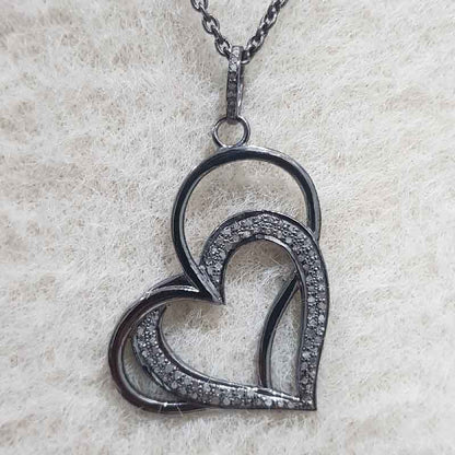 Gorgeous Joined Heart Designer Pendant With Pave Layers, Heart Love Necklace, Gift For Lovers