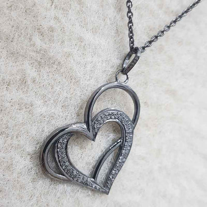 Gorgeous Joined Heart Designer Pendant With Pave Layers, Heart Love Necklace, Gift For Lovers