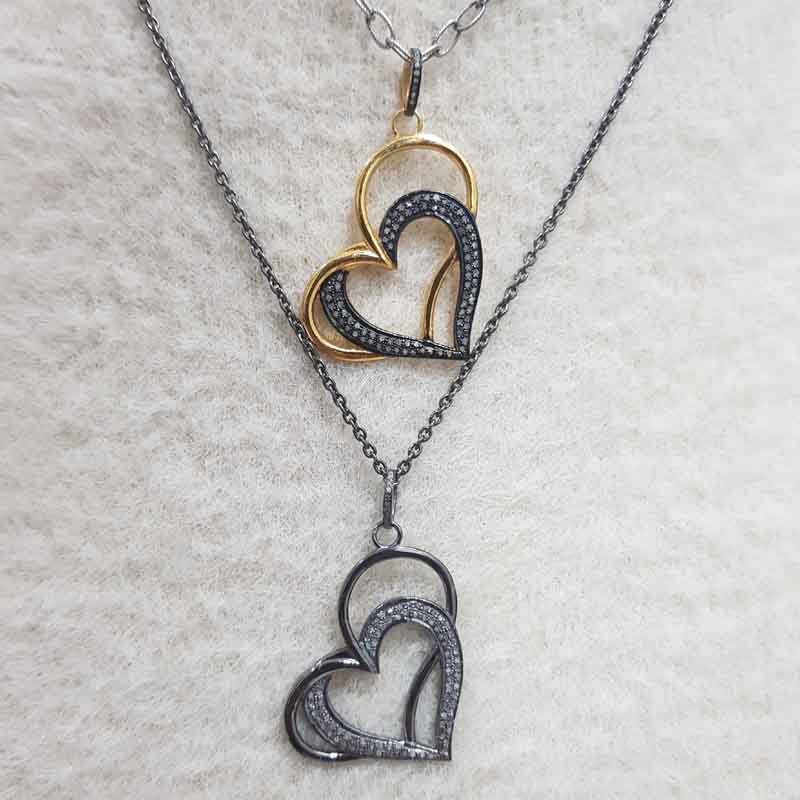 Gorgeous Joined Heart Designer Pendant With Pave Layers, Heart Love Necklace, Gift For Lovers