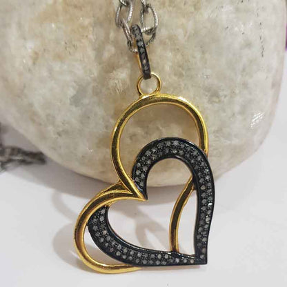 Gorgeous Joined Heart Designer Pendant With Pave Layers, Heart Love Necklace, Gift For Lovers