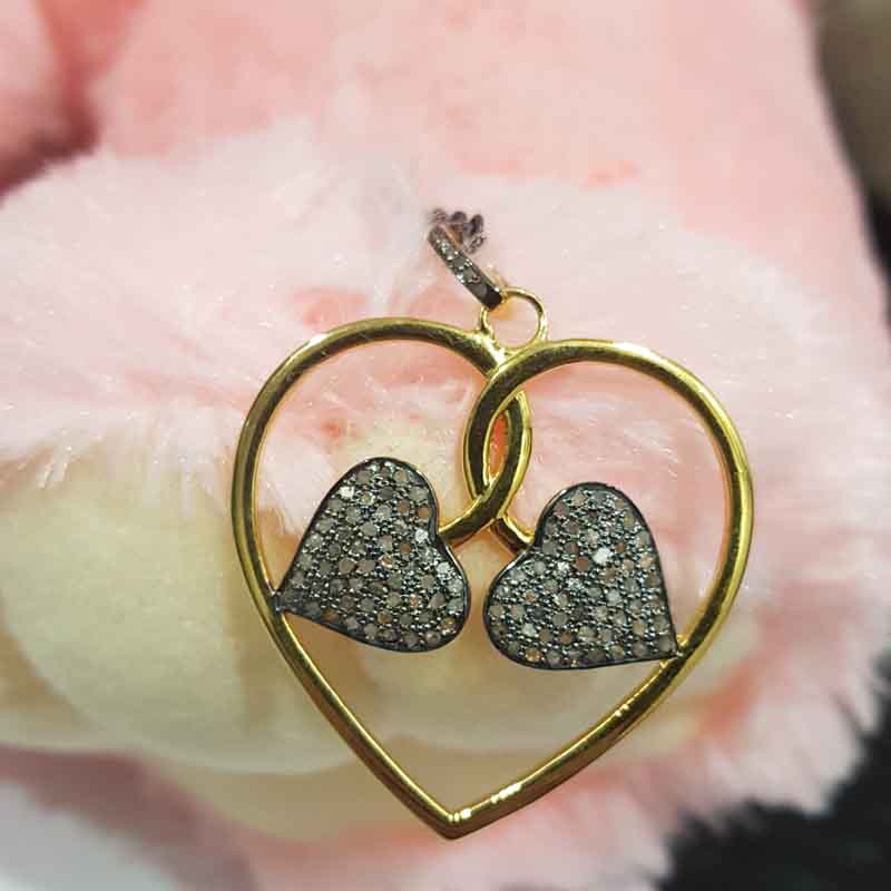 Stylish Heart Pendant With Pave Diamond Fancy Designer Heart Leaf, Gift For Someone