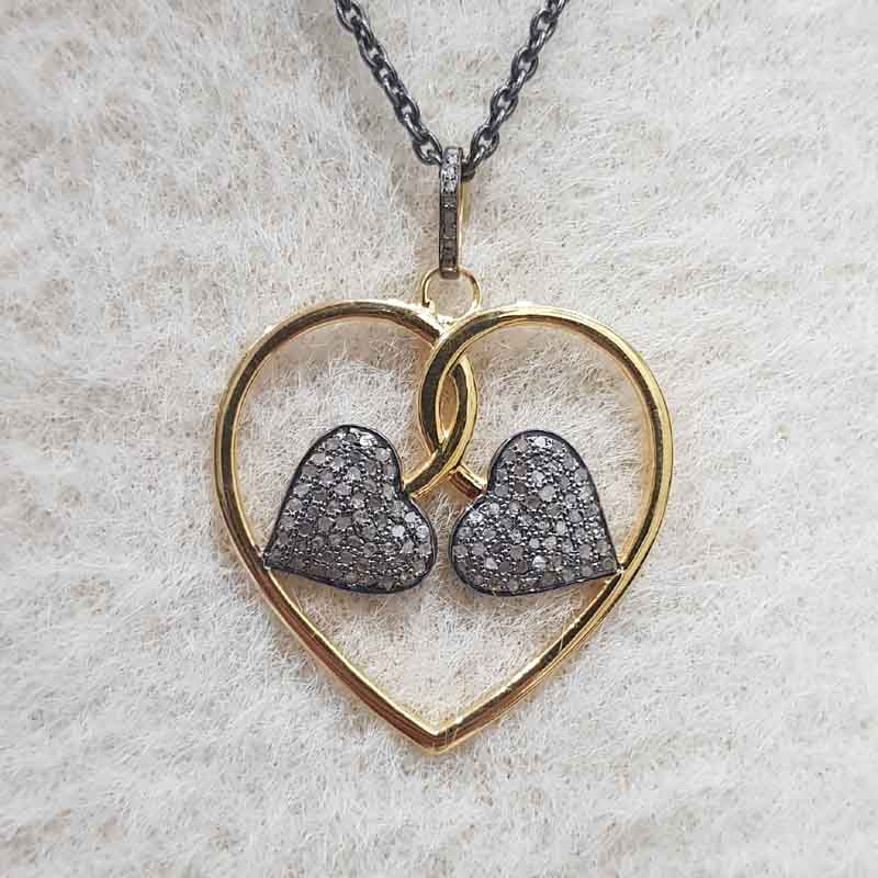 Stylish Heart Pendant With Pave Diamond Fancy Designer Heart Leaf, Gift For Someone