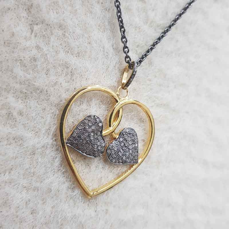 Stylish Heart Pendant With Pave Diamond Fancy Designer Heart Leaf, Gift For Someone