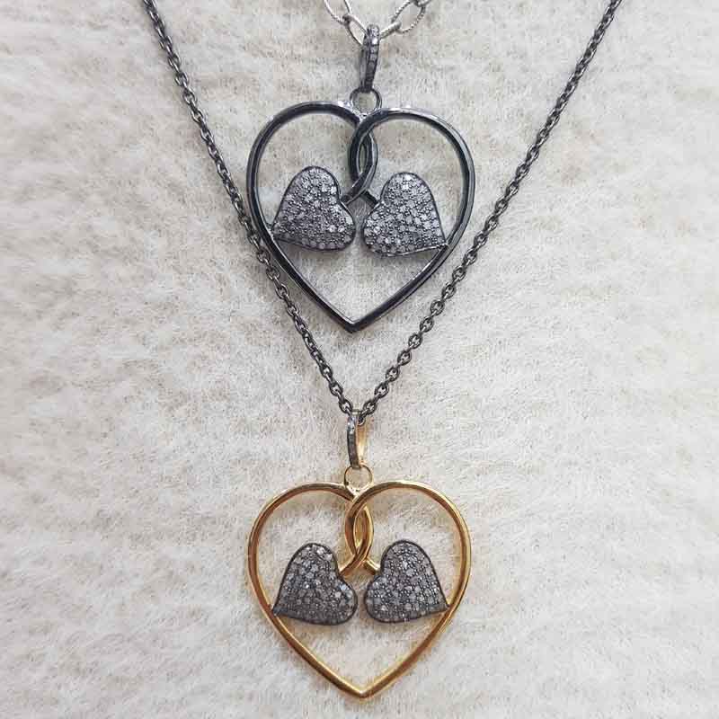 Stylish Heart Pendant With Pave Diamond Fancy Designer Heart Leaf, Gift For Someone