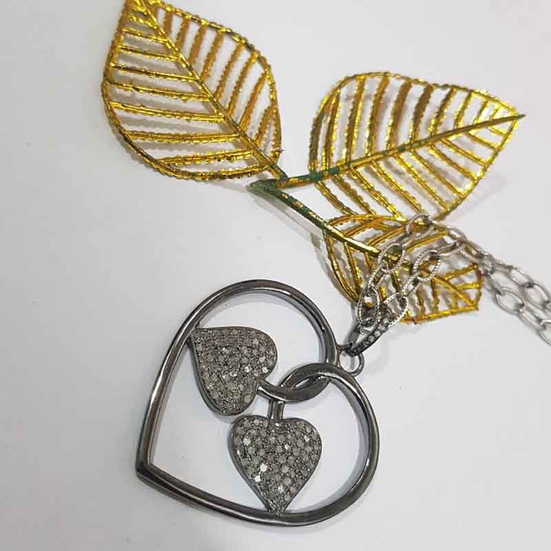 Stylish Heart Pendant With Pave Diamond Fancy Designer Heart Leaf, Gift For Someone