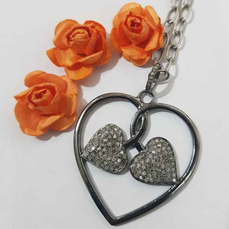 Stylish Heart Pendant With Pave Diamond Fancy Designer Heart Leaf, Gift For Someone