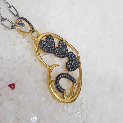 Handmade Style Pave Diamond Heart With Multi Joined Hearts Pendant, Valentine's Day Gift, Silver Jewelry