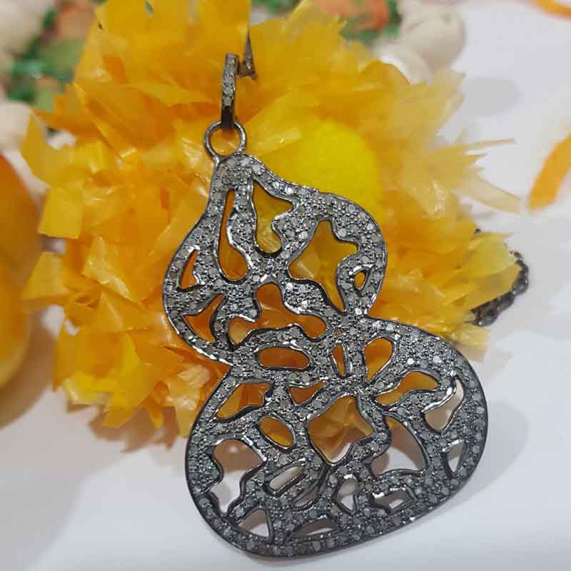 925 Sterling Silver Fancy Designer Pave Diamond Pendant, Silver Jewelry