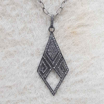 Pave Diamond Arrowhead Designer Silver Pendant, Stunning Arrow Style Necklace, Silver Jewelry