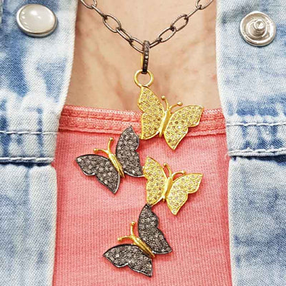 Unique Pave Diamond Butterfly Pendant, Attractive Butterfly Necklace, Gift For Girl