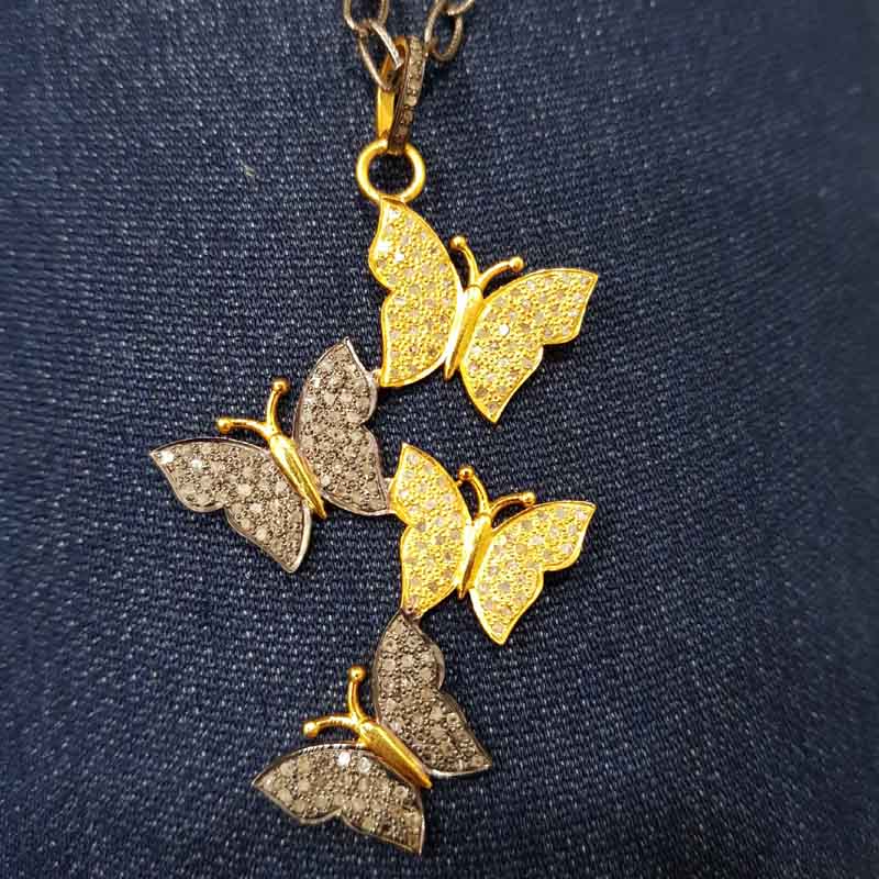 Unique Pave Diamond Butterfly Pendant, Attractive Butterfly Necklace, Gift For Girl