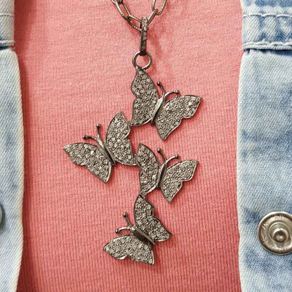 Unique Pave Diamond Butterfly Pendant, Attractive Butterfly Necklace, Gift For Girl