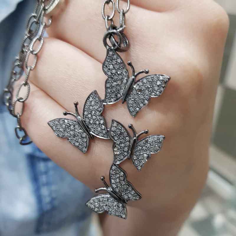 Unique Pave Diamond Butterfly Pendant, Attractive Butterfly Necklace, Gift For Girl