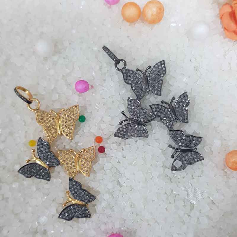 Unique Pave Diamond Butterfly Pendant, Attractive Butterfly Necklace, Gift For Girl