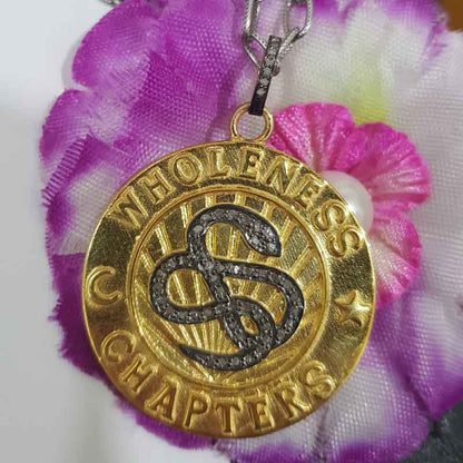 Wholeness Chapters Round Disk Pendant With Pave Diamond Layers, Unique Disk Pendant, Gift For Brother