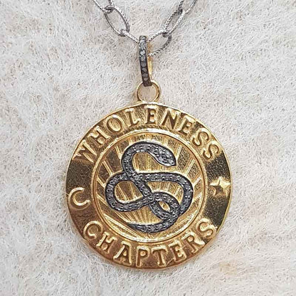 Wholeness Chapters Round Disk Pendant With Pave Diamond Layers, Unique Disk Pendant, Gift For Brother