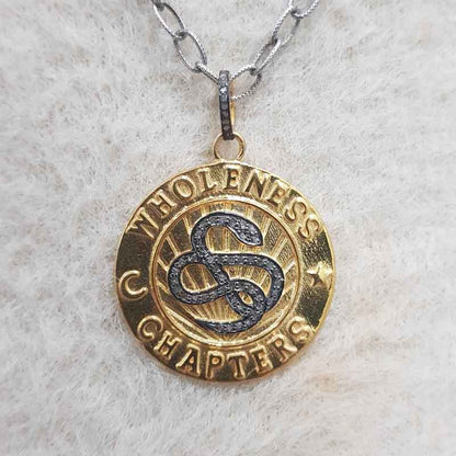 Wholeness Chapters Round Disk Pendant With Pave Diamond Layers, Unique Disk Pendant, Gift For Brother