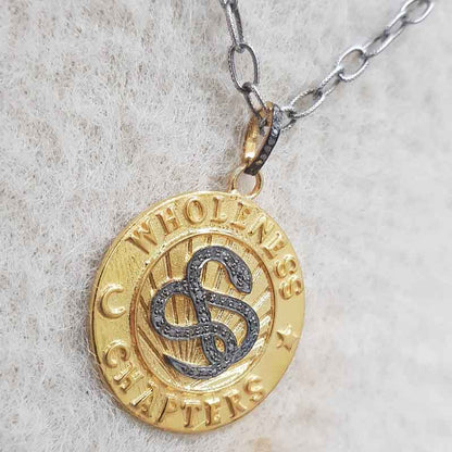 Wholeness Chapters Round Disk Pendant With Pave Diamond Layers, Unique Disk Pendant, Gift For Brother