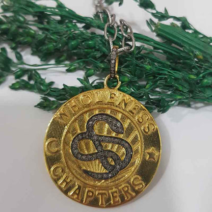 Wholeness Chapters Round Disk Pendant With Pave Diamond Layers, Unique Disk Pendant, Gift For Brother