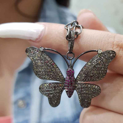 Stylish Pave Diamond Fancy Designer Butterfly Pendant, Gift For Girl, Silver Jewelry