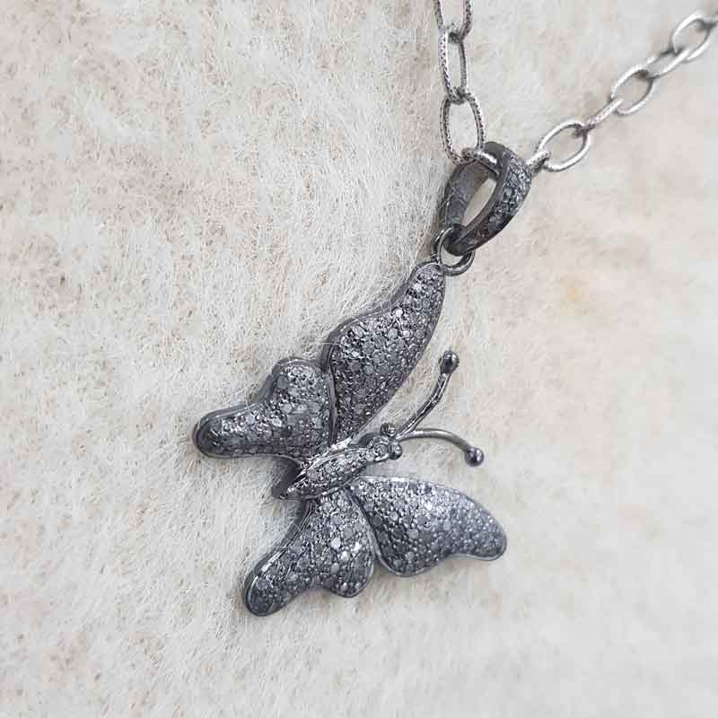 Stylish Pave Diamond Fancy Designer Butterfly Pendant, Gift For Girl, Silver Jewelry