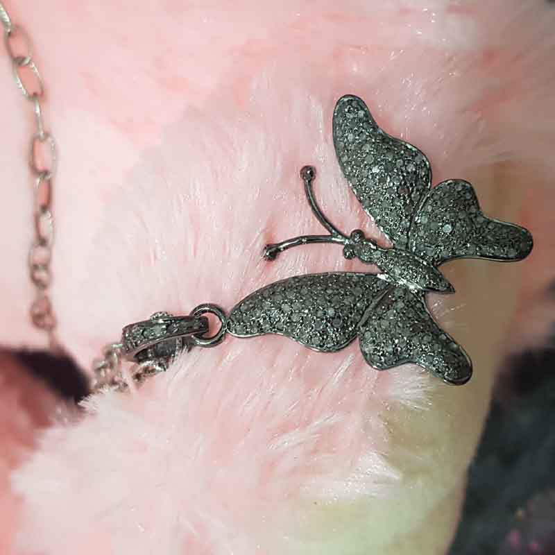 Stylish Pave Diamond Fancy Designer Butterfly Pendant, Gift For Girl, Silver Jewelry