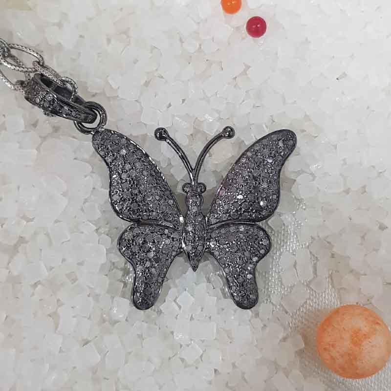 Stylish Pave Diamond Fancy Designer Butterfly Pendant, Gift For Girl, Silver Jewelry