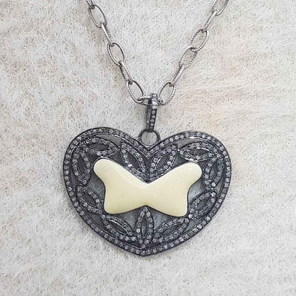 Fancy Designer Heart Pendant With Cream Enamel And Pave Layers, Romantic Heart Pendant Necklace, Perfect for Loved Ones, Silver Jewelry