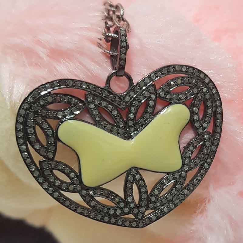 Fancy Designer Heart Pendant With Cream Enamel And Pave Layers, Romantic Heart Pendant Necklace, Perfect for Loved Ones, Silver Jewelry