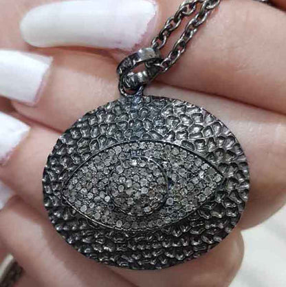 Black Beautiful Fancy Designer Evil Eye Pave Diamond Pendant, Gift For Favorite One, Silver Jewelry