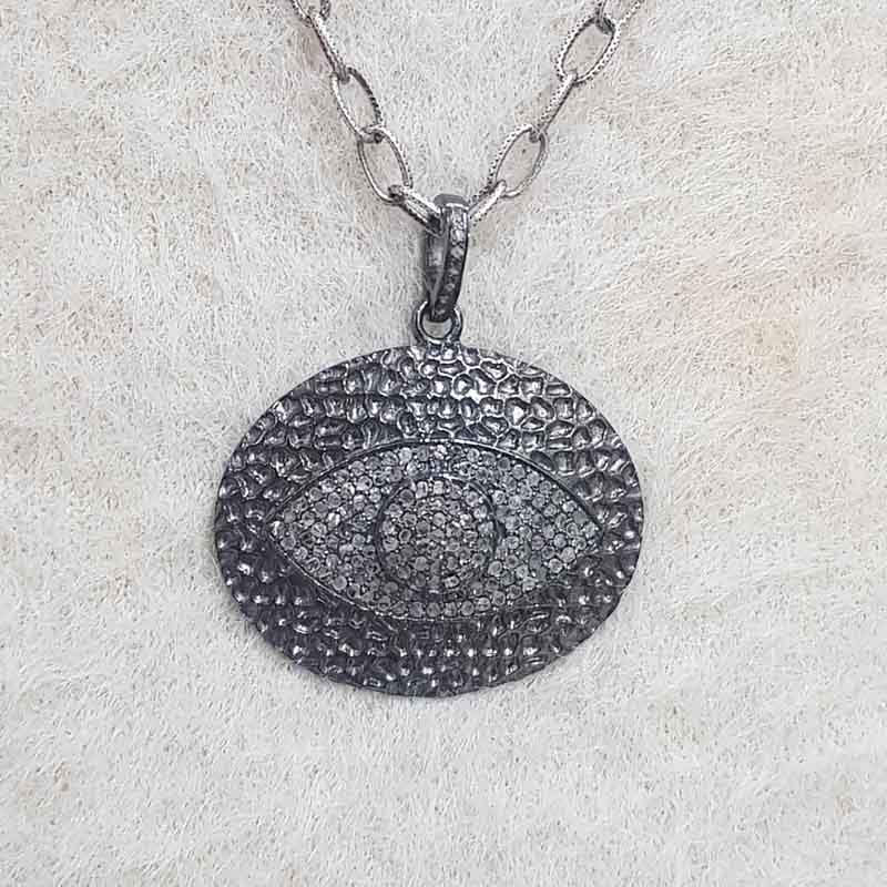 Black Beautiful Fancy Designer Evil Eye Pave Diamond Pendant, Gift For Favorite One, Silver Jewelry