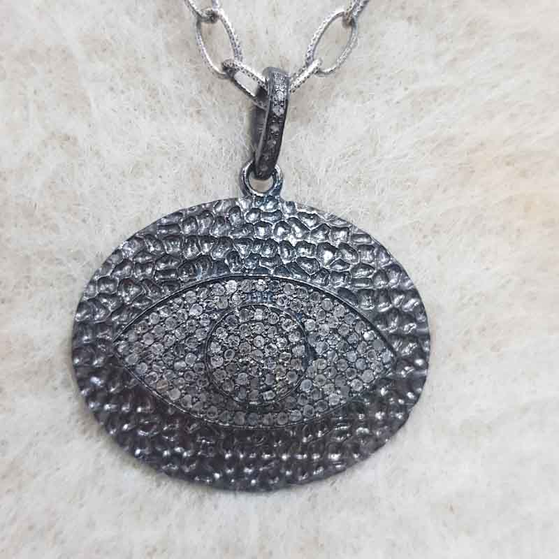 Black Beautiful Fancy Designer Evil Eye Pave Diamond Pendant, Gift For Favorite One, Silver Jewelry