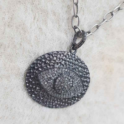 Black Beautiful Fancy Designer Evil Eye Pave Diamond Pendant, Gift For Favorite One, Silver Jewelry