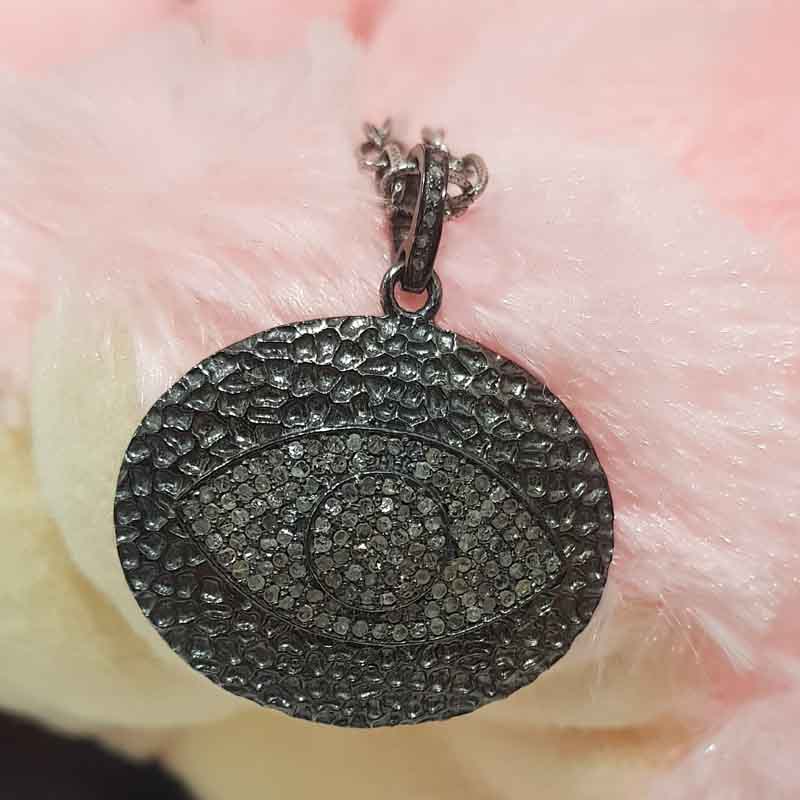 Black Beautiful Fancy Designer Evil Eye Pave Diamond Pendant, Gift For Favorite One, Silver Jewelry