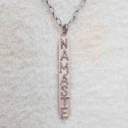 Namaste Designer Latter Pendant With Rose Gold Rhodium Plate, Gift For Mom Dad, Gift For Parents,