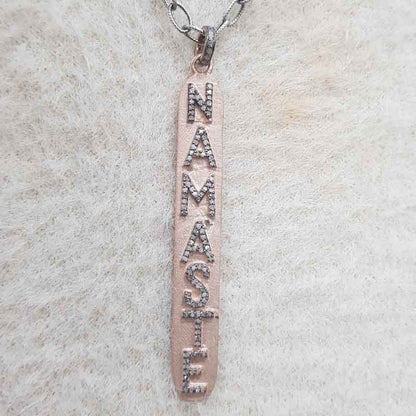 Namaste Designer Latter Pendant With Rose Gold Rhodium Plate, Gift For Mom Dad, Gift For Parents,