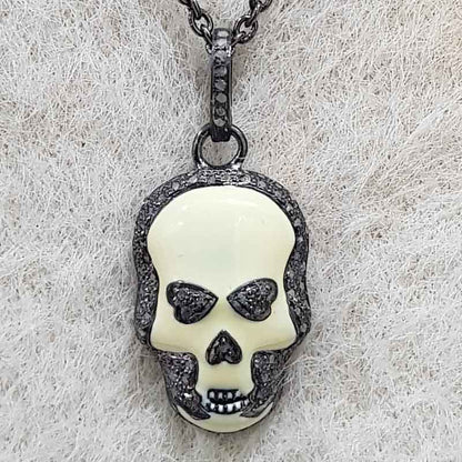 Yellow Enamel Pave Diamond Fancy Designer Skull Pendant, Halloween Special Jewelry, Gift For Someone