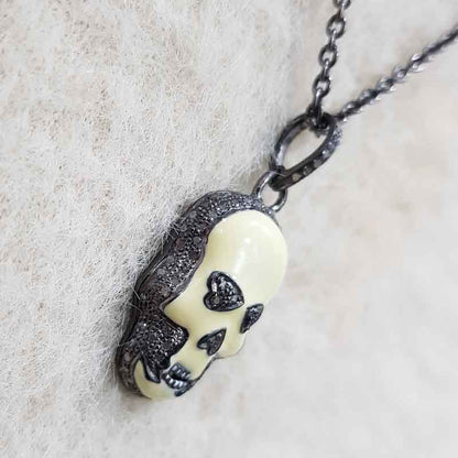 Yellow Enamel Pave Diamond Fancy Designer Skull Pendant, Halloween Special Jewelry, Gift For Someone