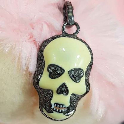 Yellow Enamel Pave Diamond Fancy Designer Skull Pendant, Halloween Special Jewelry, Gift For Someone