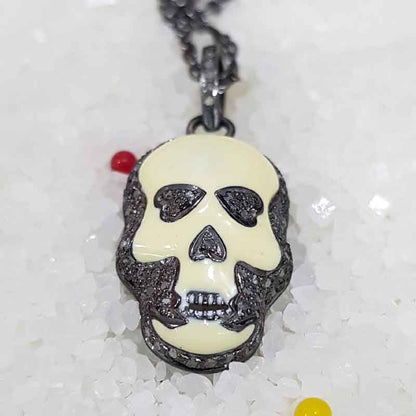 Yellow Enamel Pave Diamond Fancy Designer Skull Pendant, Halloween Special Jewelry, Gift For Someone