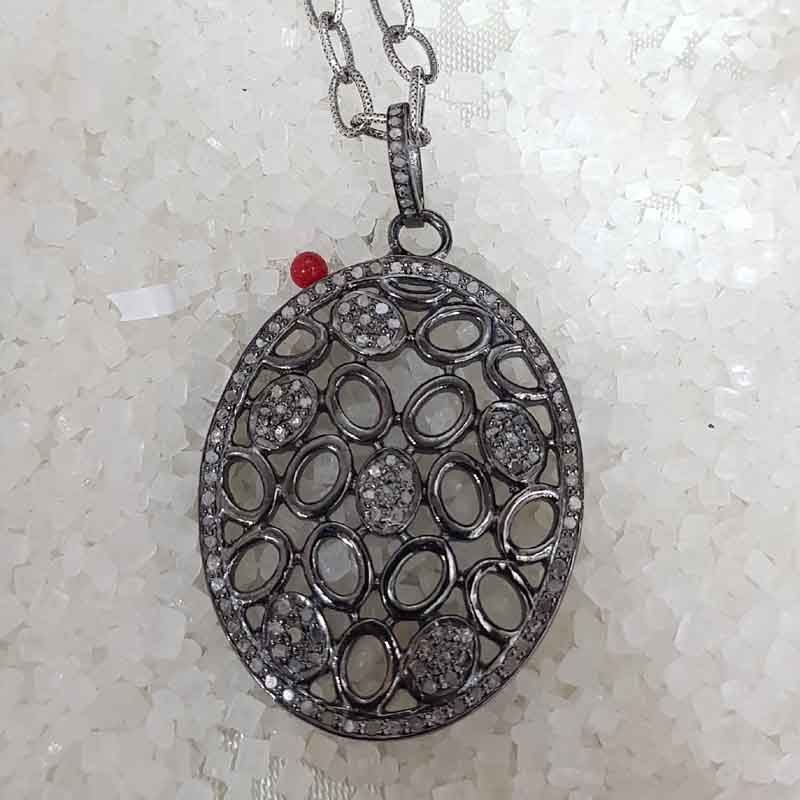 Handmade Fancy Designer Pave Diamond 925 Sterling Silver Pendant,  Silver Jewelry, Gift For Mom