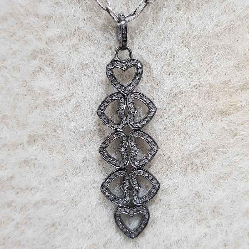 Stylish Pave Diamond Joined Heart Designer Long Pendant, Unique Joint Heart necklace, Gift For Wife