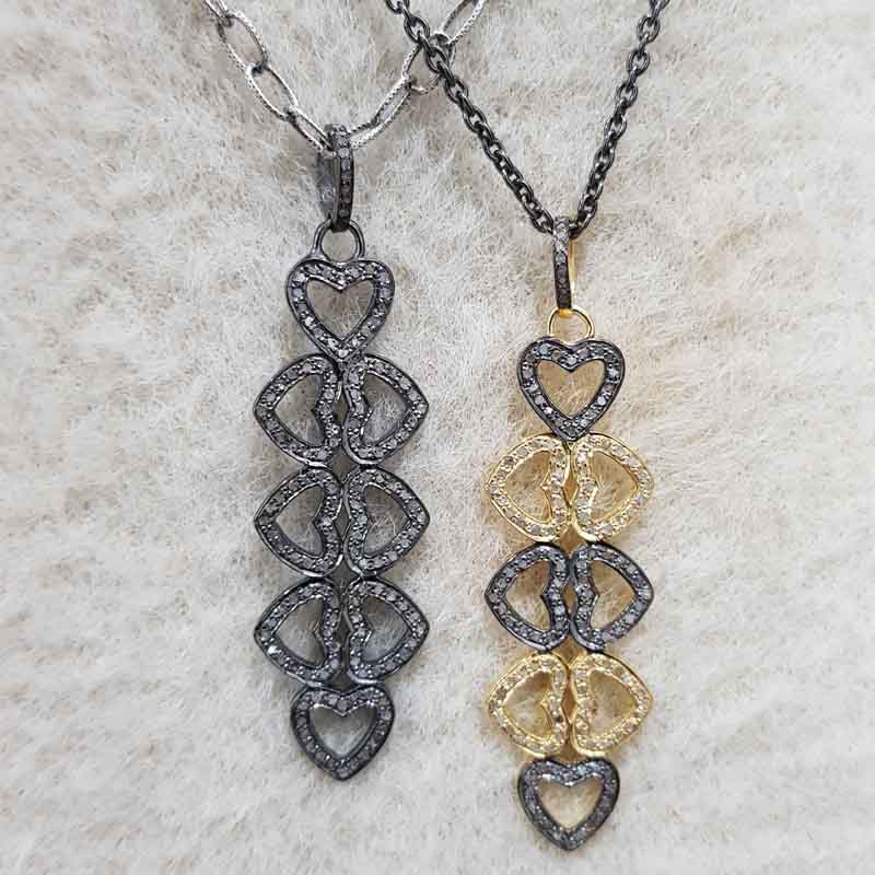 Stylish Pave Diamond Joined Heart Designer Long Pendant, Unique Joint Heart necklace, Gift For Wife