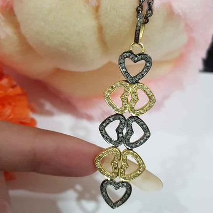 Stylish Pave Diamond Joined Heart Designer Long Pendant, Unique Joint Heart necklace, Gift For Wife