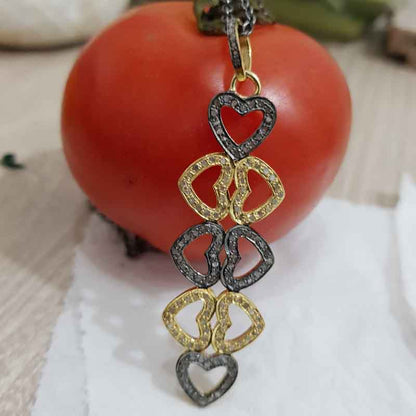 Stylish Pave Diamond Joined Heart Designer Long Pendant, Unique Joint Heart necklace, Gift For Wife